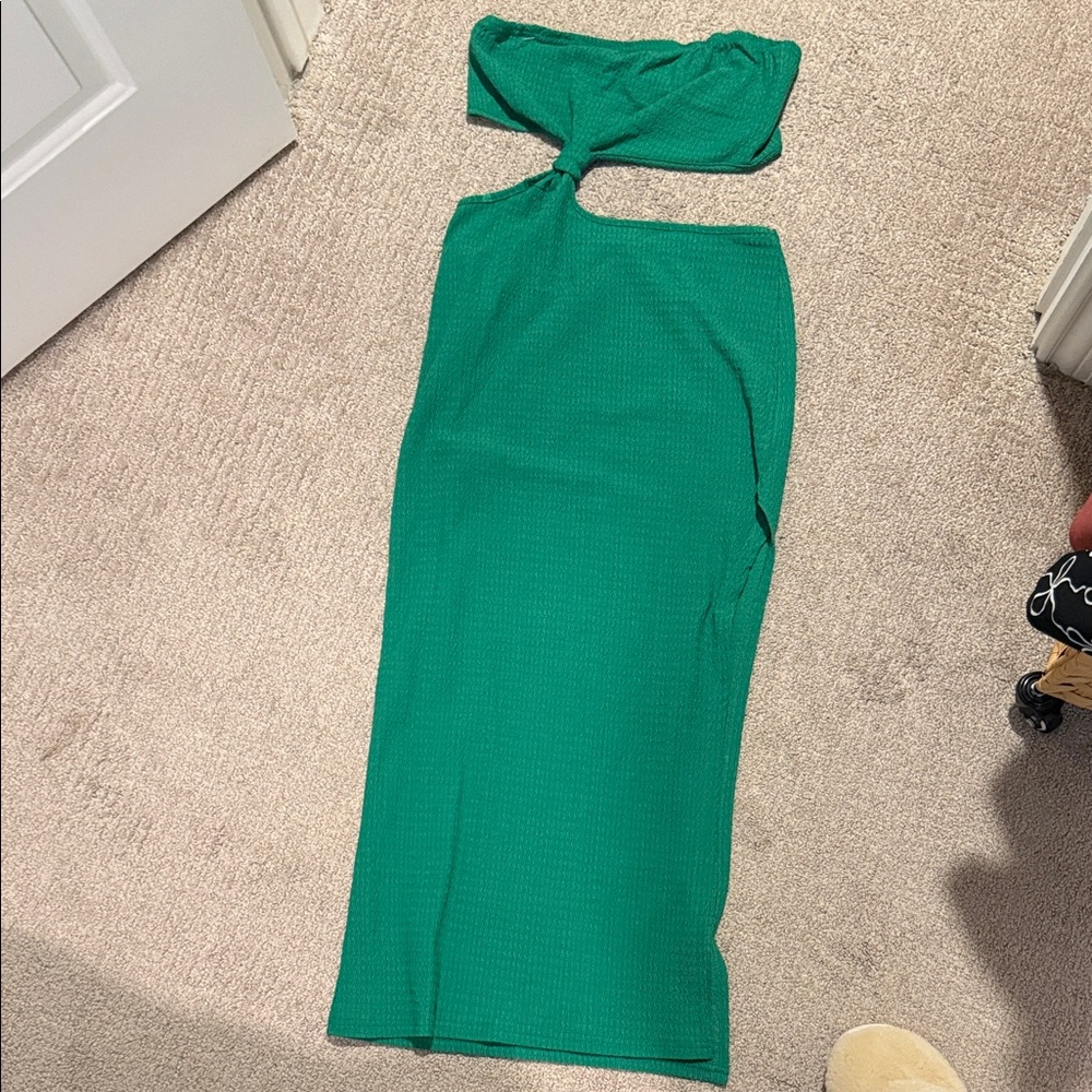 SHEIN Emerald One-Shoulder Cutout Midi Dress